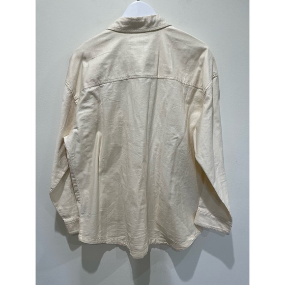 Ugg Women's M Kimya Long Sleeve Button Down Cream Pocket Front Cotton Minimalist - Picture 4 of 5